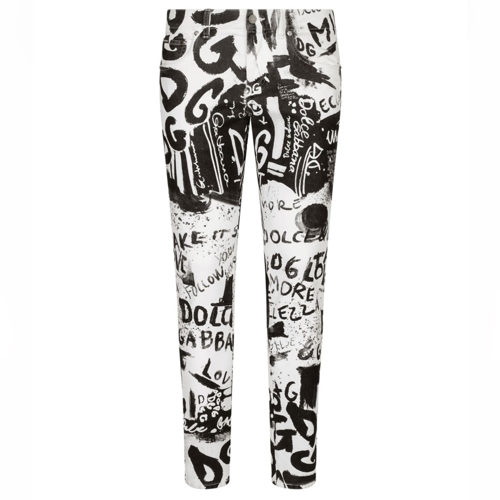 Dolce & Gabbana Graffiti-Print Denim Skinny Jeans